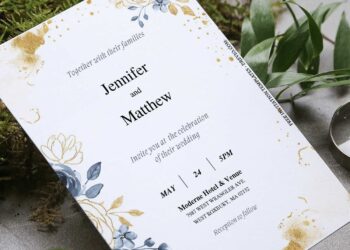 (Free Editable PDF) Classy Glitter Gold Floral Wedding Invitation Templates