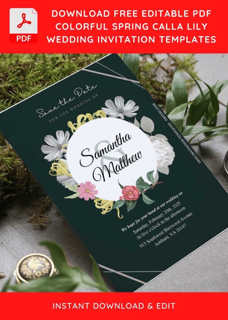 (Free Editable PDF) Spring Calla Lily Wedding Invitation Templates E