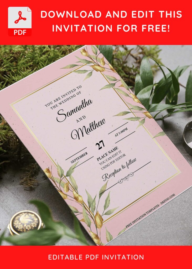 (Free Editable PDF) Picturesque Vintage Greenery Wedding Invitation Templates J