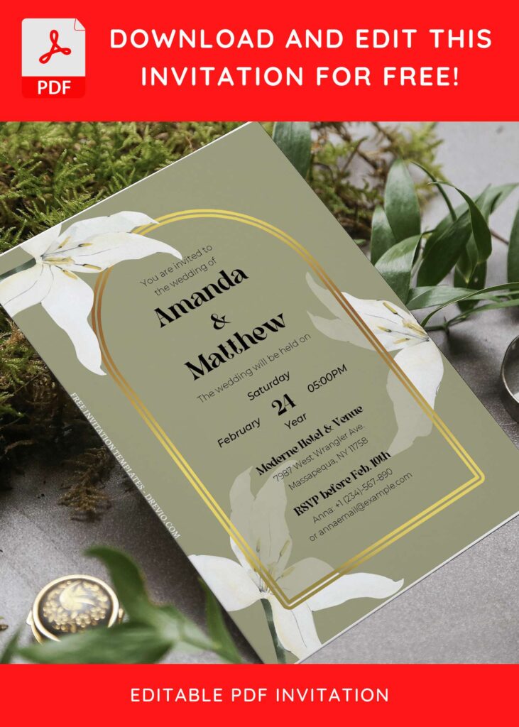 Invitation Template of (Free Editable PDF) Olive Green Floral Wedding Invitation Templates 5