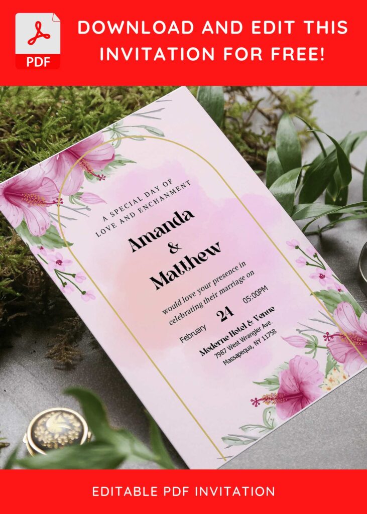 Invitation Template of (Free Editable PDF) Enchanting Pink Blossom Wedding Invitation Templates 6