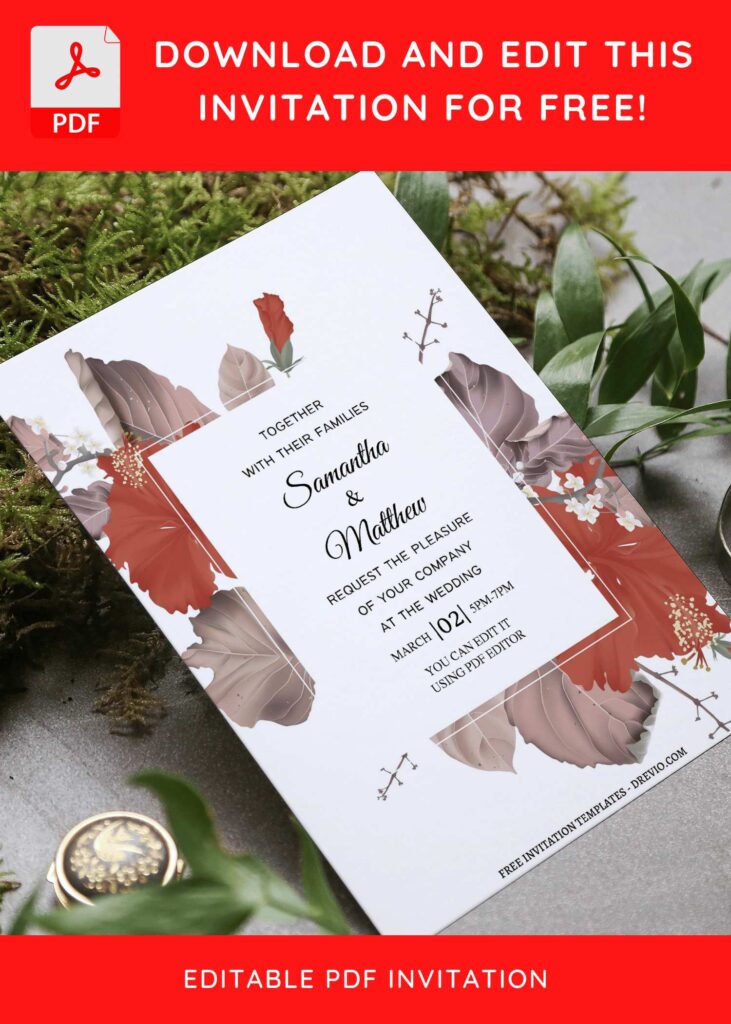 Invitation Template of (Free Editable PDF) Radiant Hibiscus Wedding Invitation Templates 4