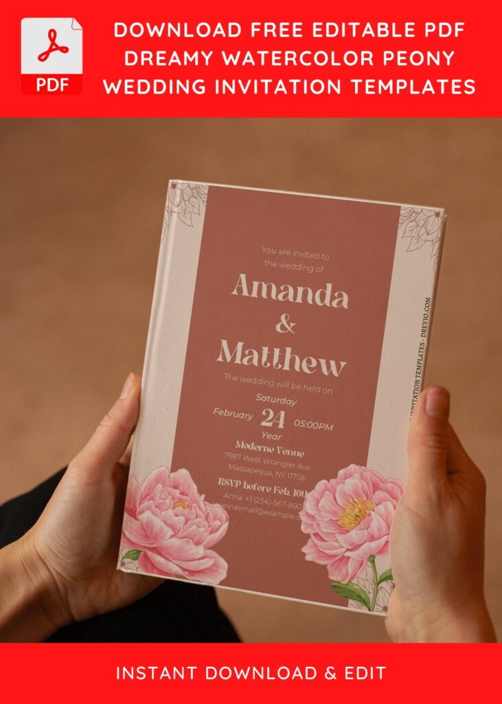 (Free Editable PDF) Peony Garden Wedding Invitation Templates E