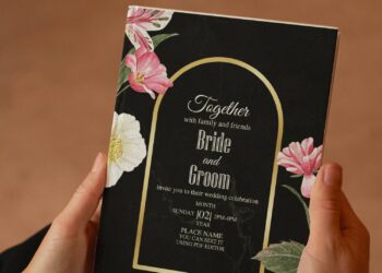 (Free Editable PDF) Granite Marble Floral Wedding Invitation Templates E