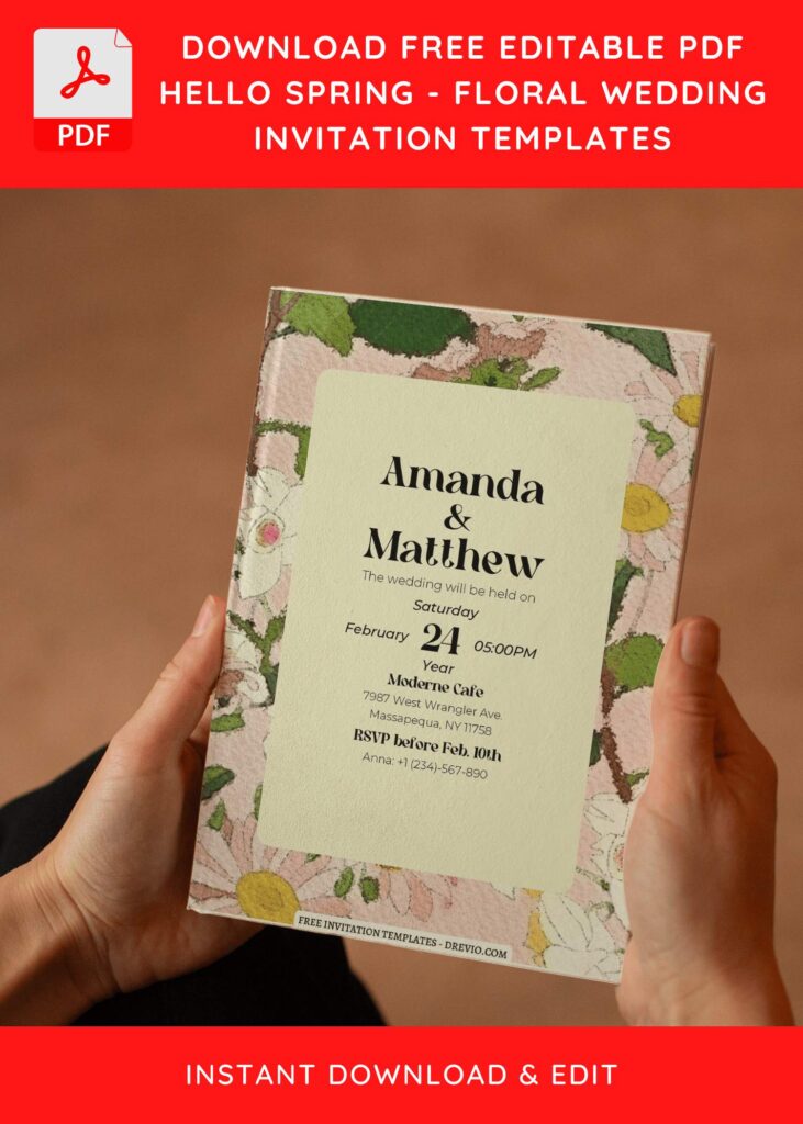 (Free Editable PDF) Hello Spring Floral Wedding Invitation Templates I