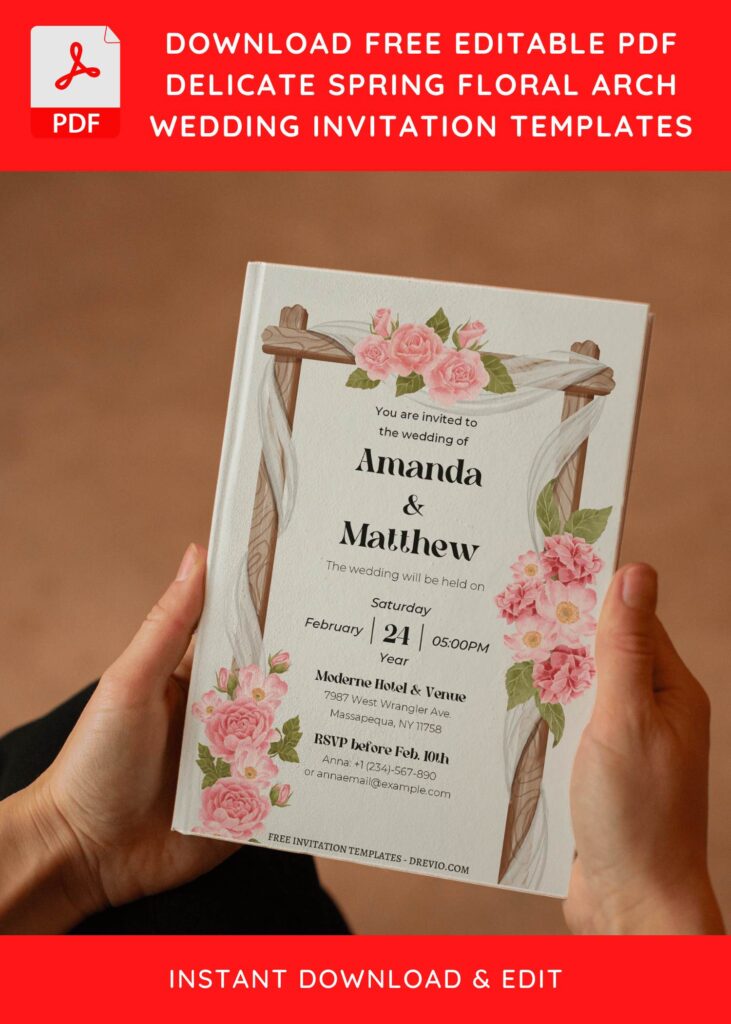 (Free Editable PDF) Botanical Arch Spring Floral Wedding Invitation Templates E