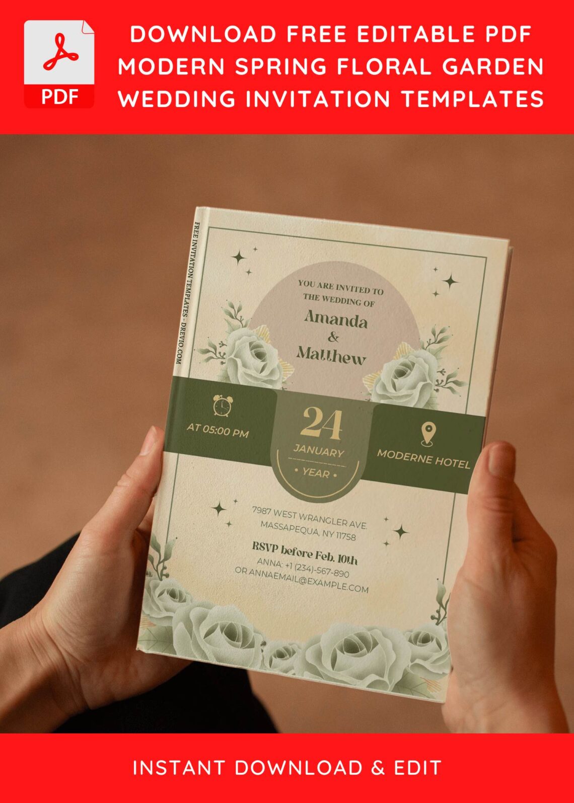 (Free Editable PDF) Fabulous Boho Terracotta Floral Wedding Invitation Templates E