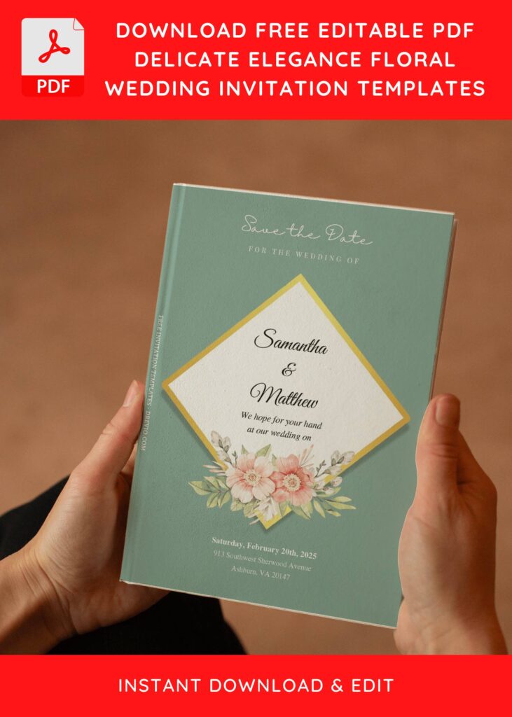 (Free Editable PDF) Delightful Floral Elegance Wedding Invitation Templates E