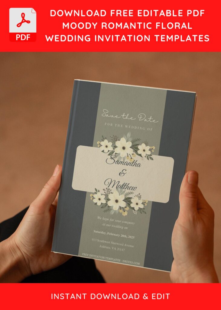 (Free Editable PDF) Moody Romantic Spring Floral Wedding Invitation Templates I