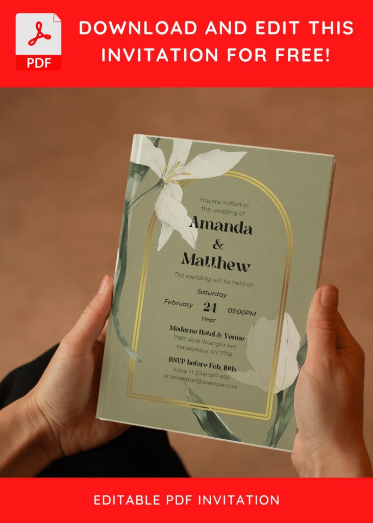 Invitation Template of (Free Editable PDF) Olive Green Floral Wedding Invitation Templates 3