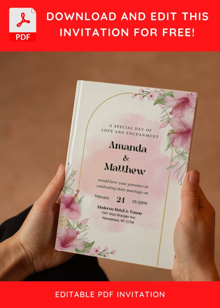 Invitation Template of (Free Editable PDF) Enchanting Pink Blossom Wedding Invitation Templates 5