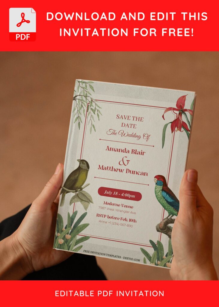 (Free Editable PDF) Countryside Garden Floral Wedding Invitation Templates I