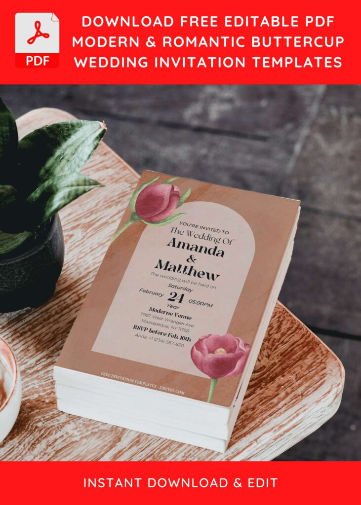 watercolor floral invitation with pink red tulips