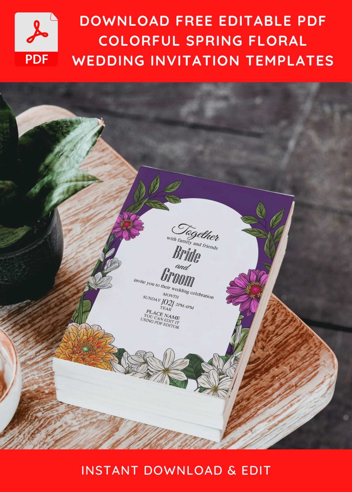 (Free Editable PDF) Romantic Spring Floral Wedding Invitation Templates ...