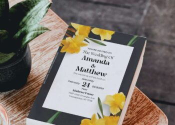 (Free Editable PDF) Romantic Daffodils Wedding Invitation Templates