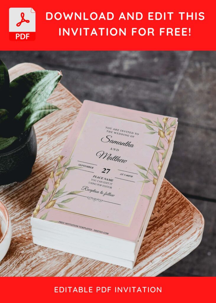 (Free Editable PDF) Picturesque Vintage Greenery Wedding Invitation Templates H