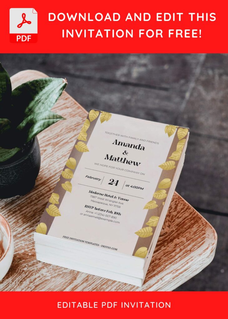 Invitation Template of (Free Editable PDF) Modern Botanical Gold Wedding Invitation Templates 2