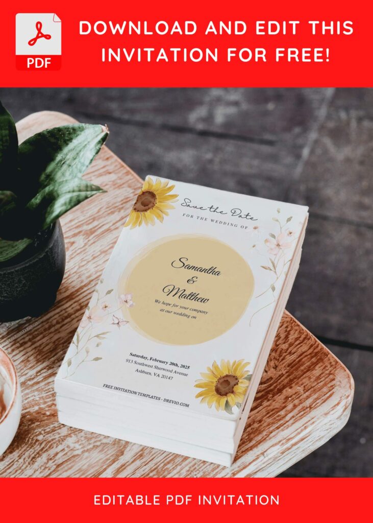 Invitation Template of (Free Editable PDF) Striking Serene Sunflower Wedding Invitation Templates 8