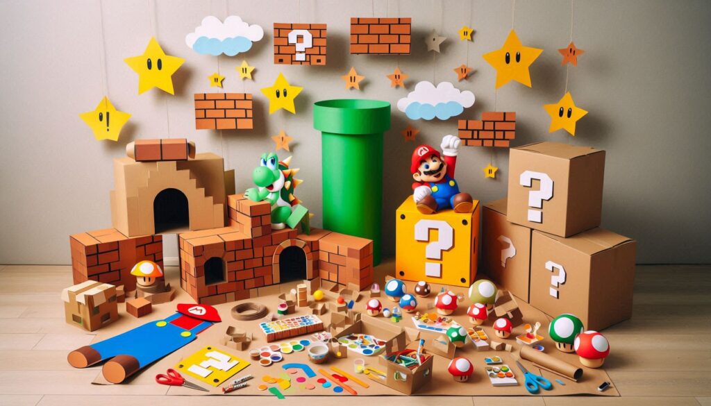 DIY Super Mario Party Decor with diy pipes, question boxes and more