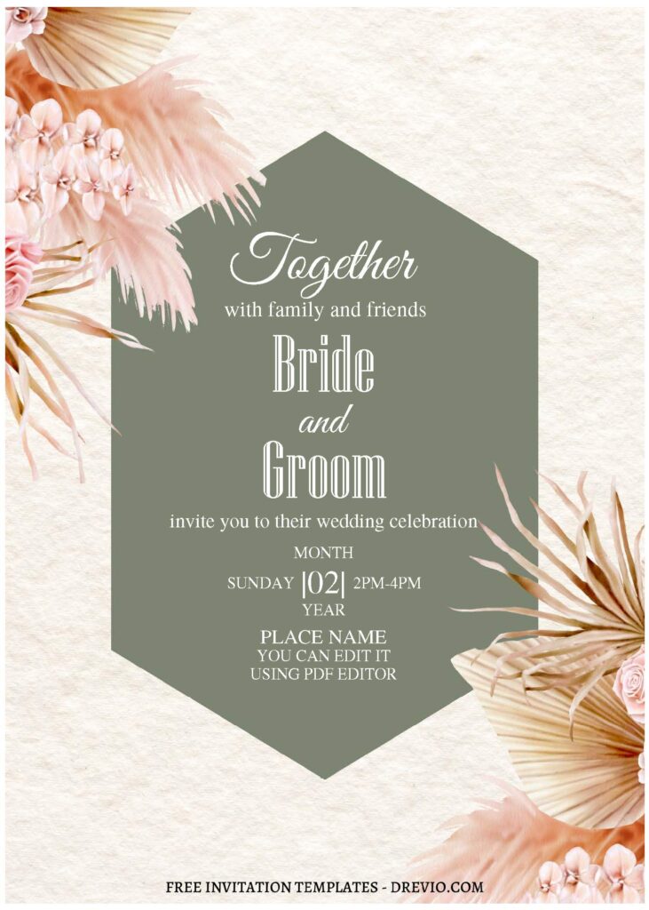 (Free Editable PDF) Timeless Boho Elegance Wedding Invitation Templates C