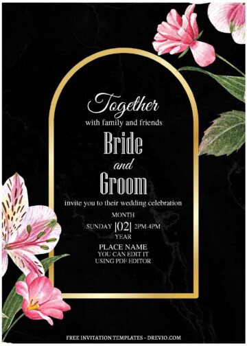 (Free Editable PDF) Granite Marble Floral Wedding Invitation Templates ...