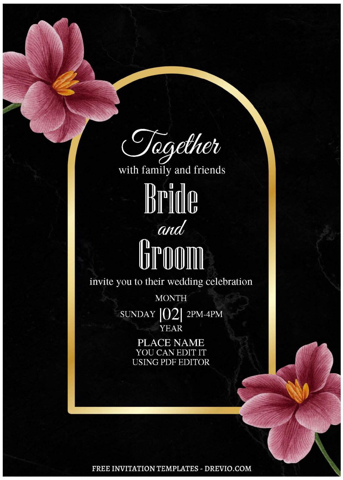 (Free Editable PDF) Granite Marble Floral Wedding Invitation Templates A