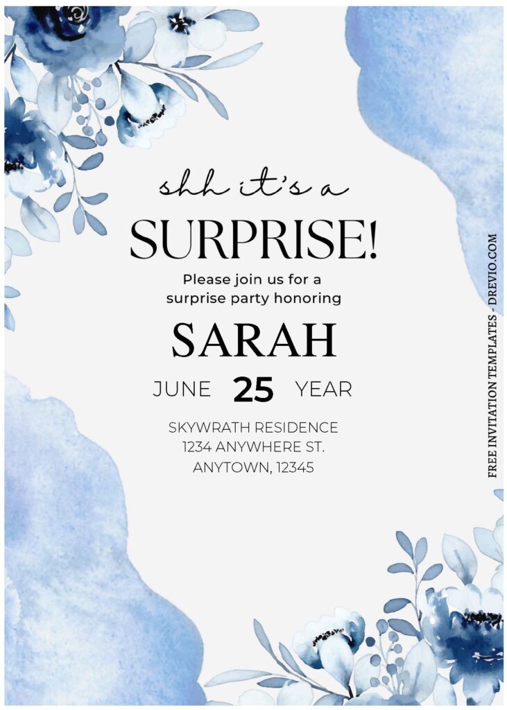 Invitation Template of (Free Editable PDF) Delicate Blue Garden Floral Wedding Invitation Templates 2