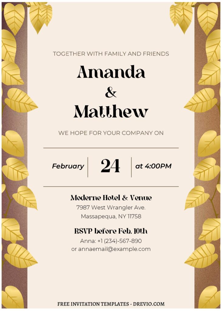 Invitation Template of (Free Editable PDF) Modern Botanical Gold Wedding Invitation Templates 1