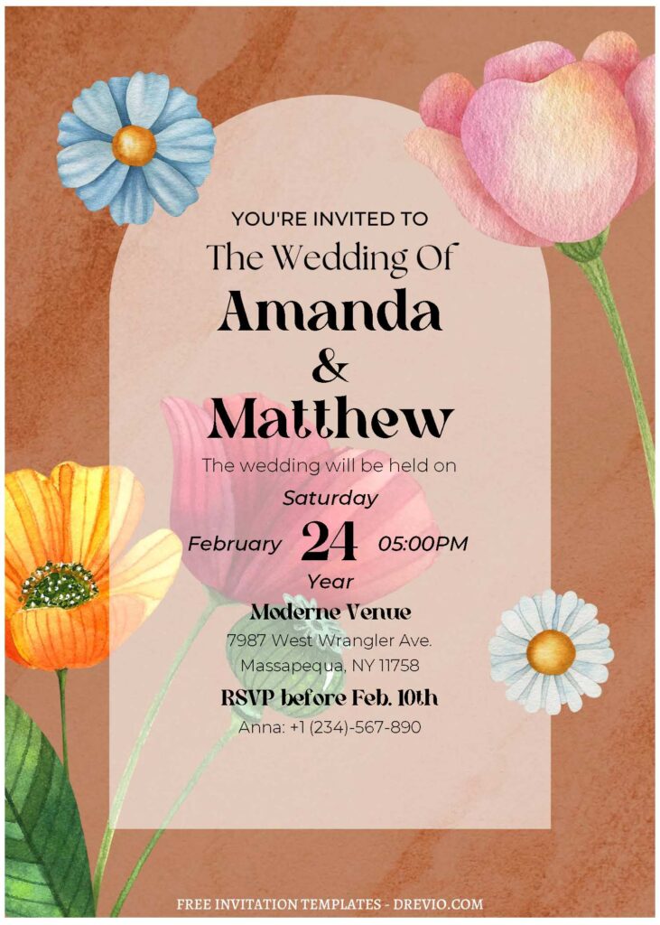 watercolor floral invitation with daisy and tulip