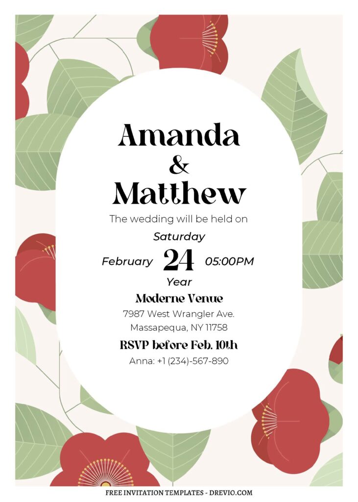 Beautiful Invitation With Aesthetic Camellia and greenery