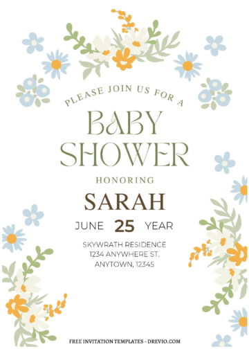 (Free Editable PDF) Simply Cute Floral Baby Shower Invitation Templates ...