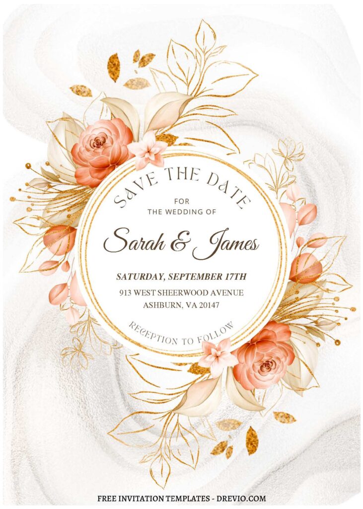 Invitation Template of (Free Editable PDF) Rustic Glitter Gold & Floral Wedding Invitation Templates 1