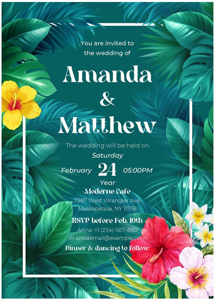 (Free Editable PDF) Exquisite Tropical Hawaiian Wedding Invitation Templates A