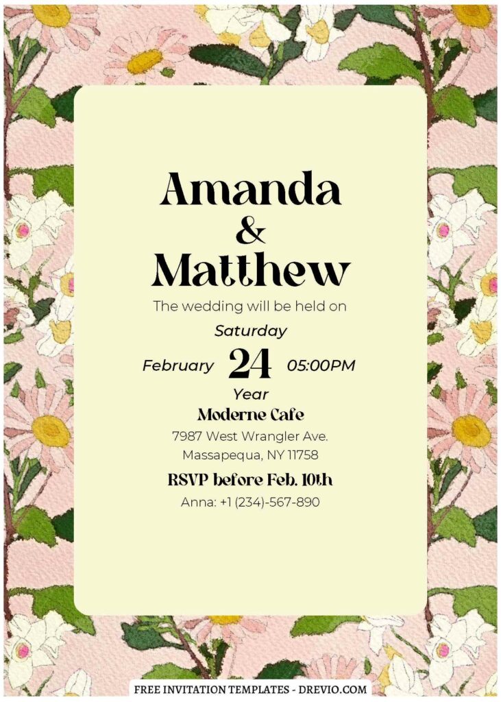 (Free Editable PDF) Hello Spring Floral Wedding Invitation Templates C
