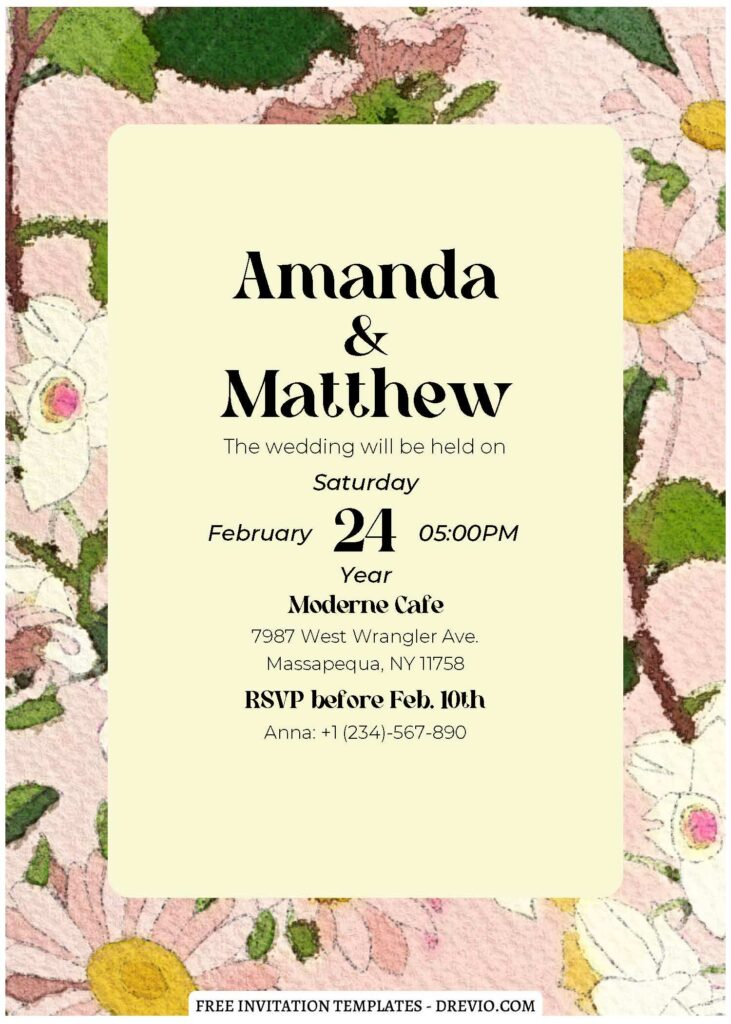 (Free Editable PDF) Hello Spring Floral Wedding Invitation Templates A