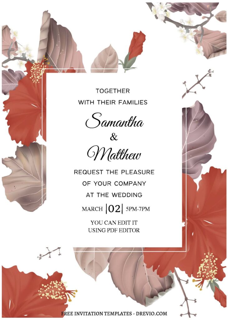 Invitation Template of (Free Editable PDF) Radiant Hibiscus Wedding Invitation Templates 1