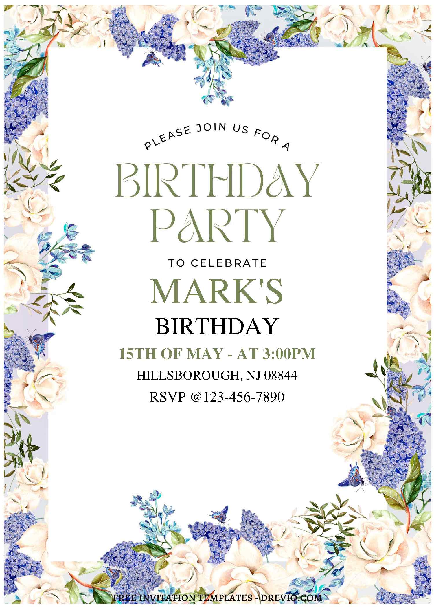 Lilacs C | Download Hundreds FREE PRINTABLE Birthday Invitation ...