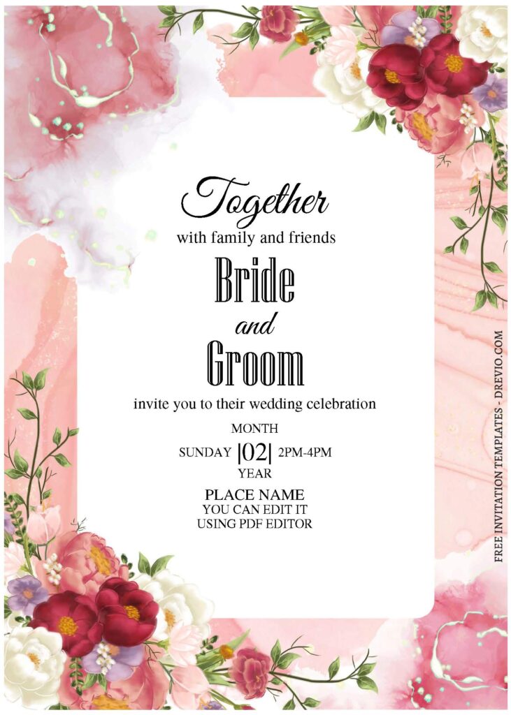 (Free Editable PDF) Vintage Marble Gold And Floral Wedding Invitation Templates C