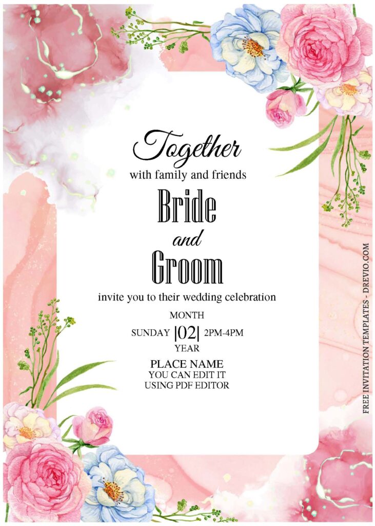 (Free Editable PDF) Vintage Marble Gold And Floral Wedding Invitation Templates A