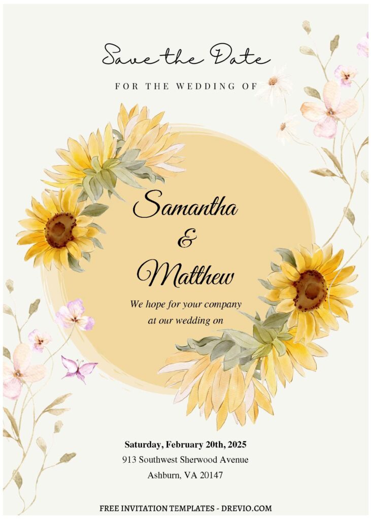 Invitation Template of (Free Editable PDF) Striking Serene Sunflower Wedding Invitation Templates 2