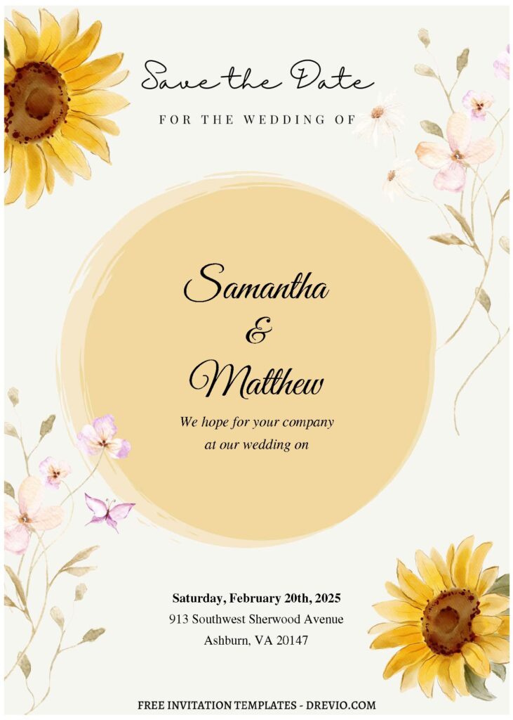 Invitation Template of (Free Editable PDF) Striking Serene Sunflower Wedding Invitation Templates 1