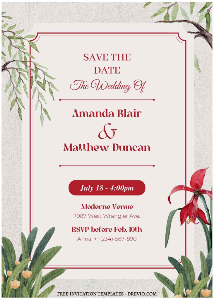 (Free Editable PDF) Countryside Garden Floral Wedding Invitation Templates C