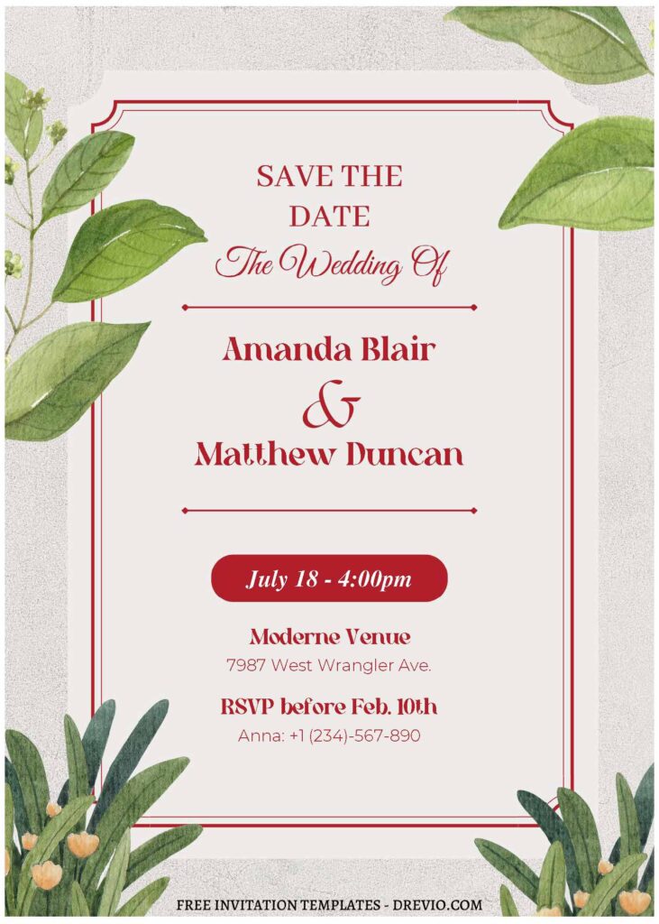 (Free Editable PDF) Countryside Garden Floral Wedding Invitation Templates A