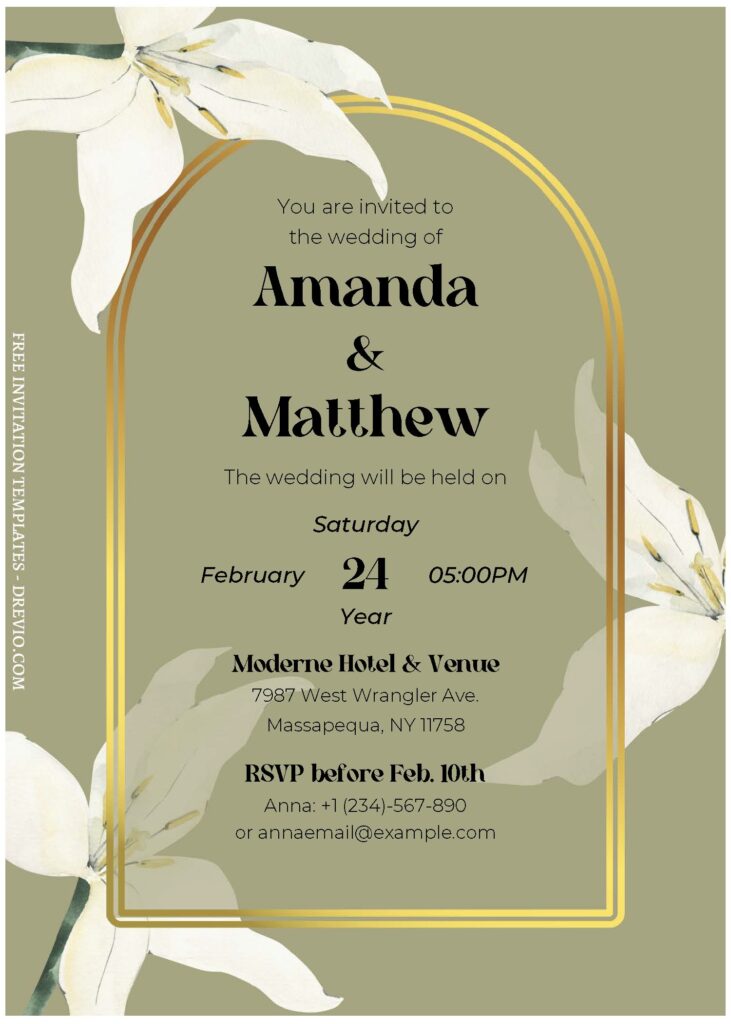 Invitation Template of (Free Editable PDF) Olive Green Floral Wedding Invitation Templates 1