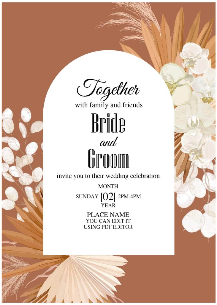 (Free Editable PDF) Boho Orchid Floral Wedding Invitation Templates C