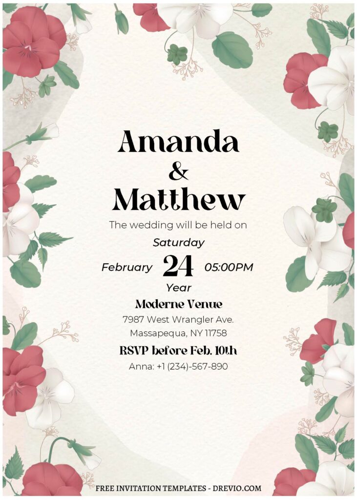 (Free Editable PDF) Enchanting Pansy Floral Wedding Invitation Templates C