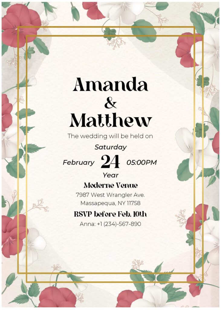 (Free Editable PDF) Enchanting Pansy Floral Wedding Invitation Templates A