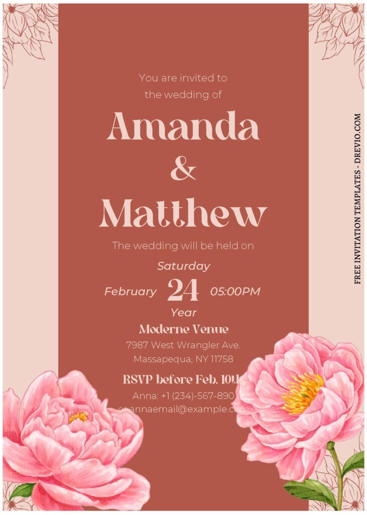 (Free Editable PDF) Peony Garden Wedding Invitation Templates A