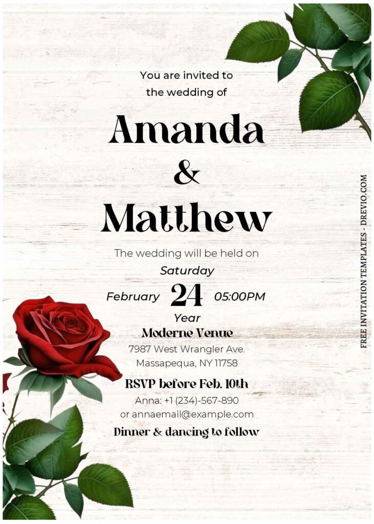 (Free Editable PDF) Deeply Romantic Rose Floral Wedding Invitation Templates B