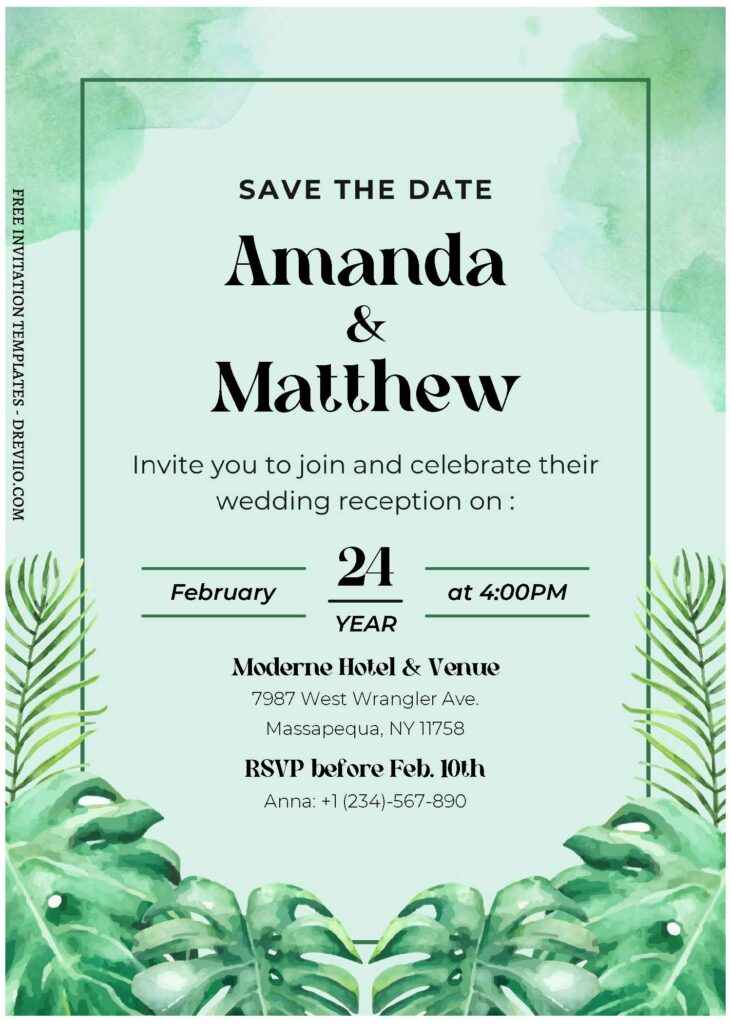 (Free Editable PDF) Dreamy Greenery Elegance Wedding Invitation Templates A